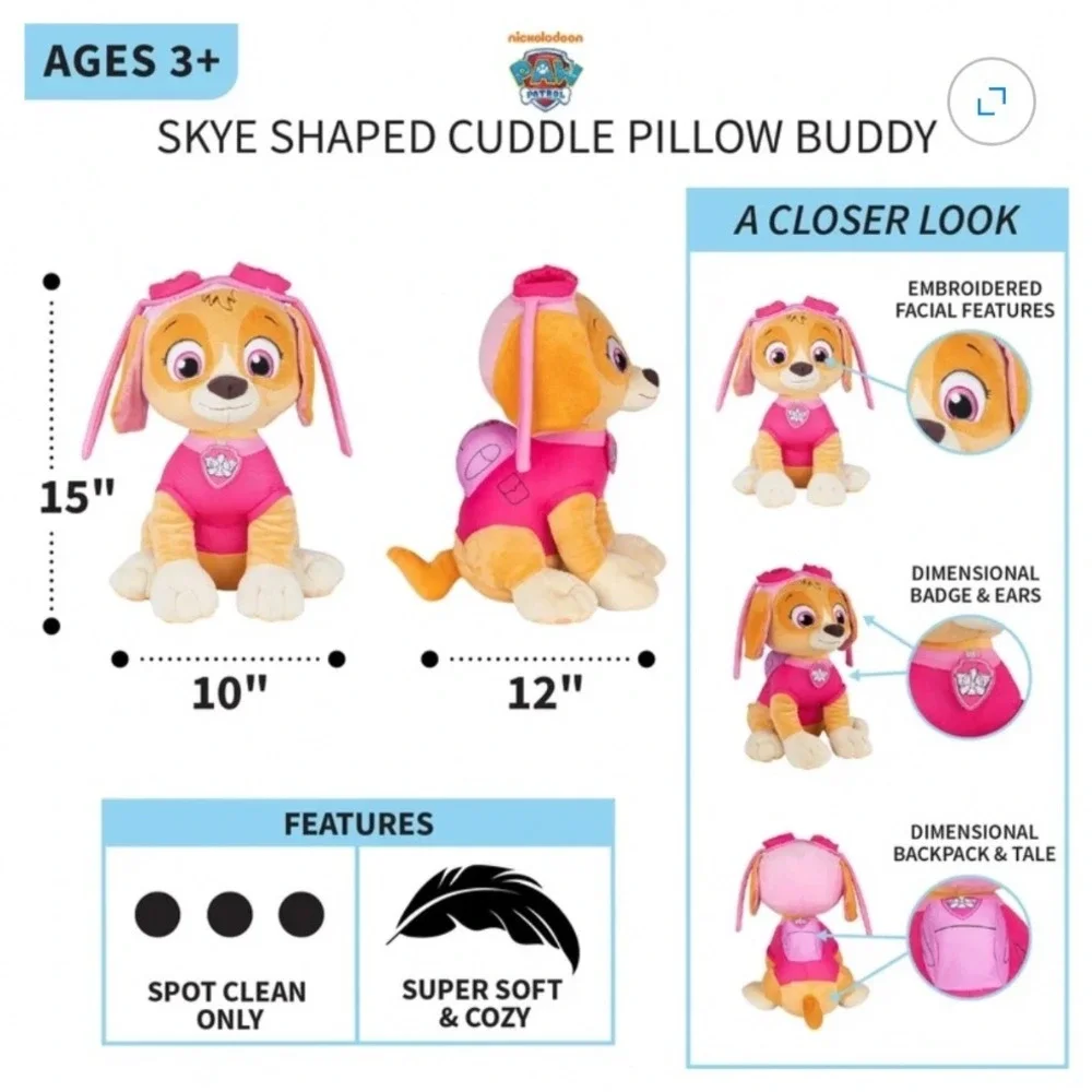 Paw Patrol 15 Inch Skye Plush Stuffed Animal Toy Pink Aviator Outfit Pup Dog